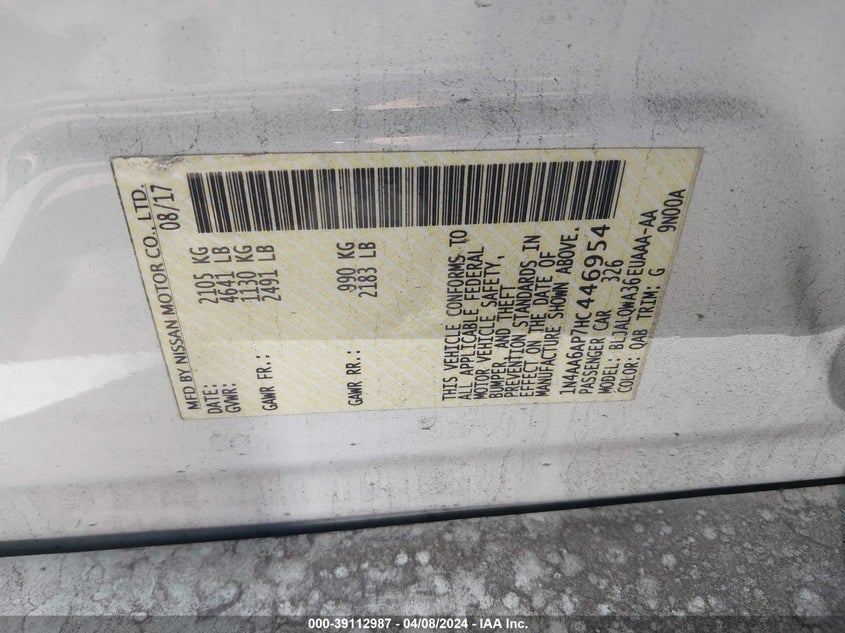 2017 NISSAN MAXIMA 3.5 S - 1N4AA6AP7HC446954