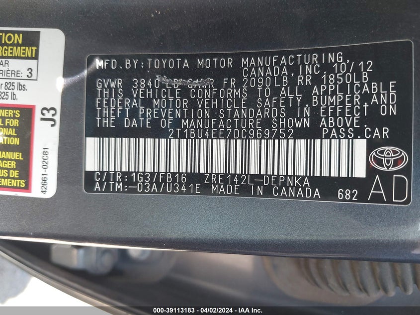 2013 TOYOTA COROLLA LE - 2T1BU4EE7DC969752