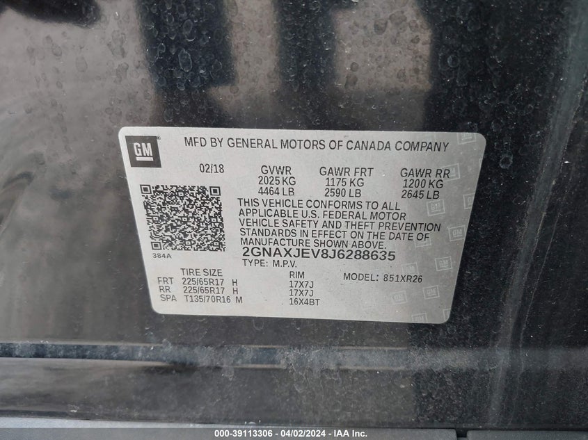 2018 CHEVROLET EQUINOX LT - 2GNAXJEV8J6288635