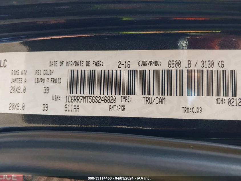 2016 RAM 1500 SPORT - 1C6RR7MT5GS246820