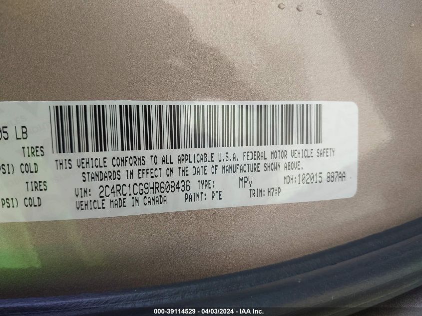 VIN 2C4RC1CG9HR608436 2017 CHRYSLER PACIFICA LX