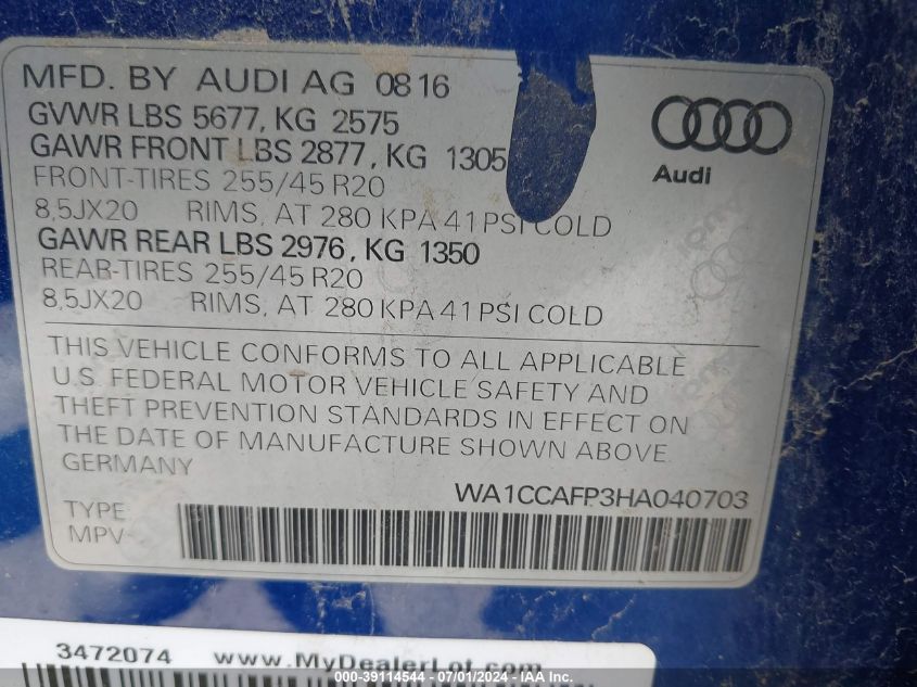 WA1CCAFP3HA040703 2017 Audi Sq5 3.0T Premium Plus