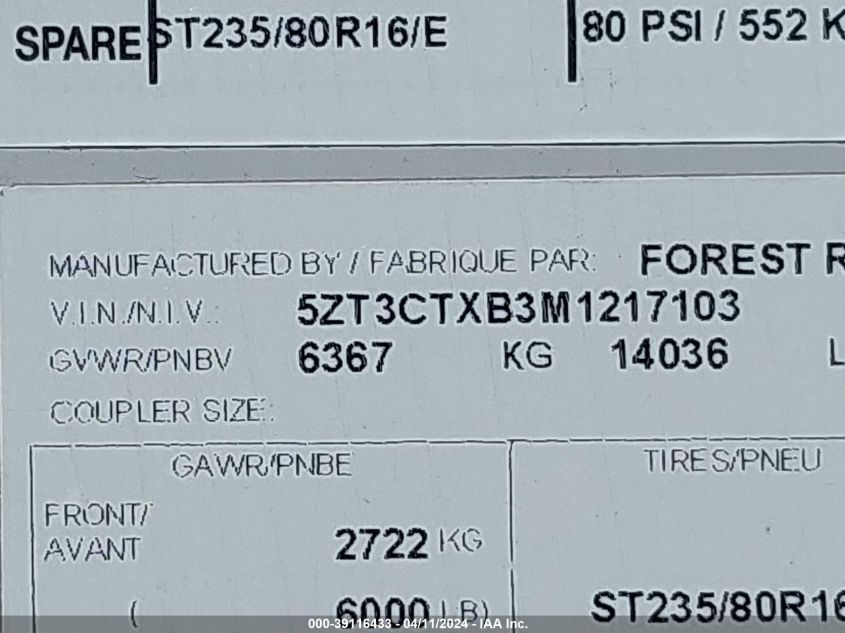 2021 Cherokee Other VIN: 5ZT3CTXB3M1217103 Lot: 39116433