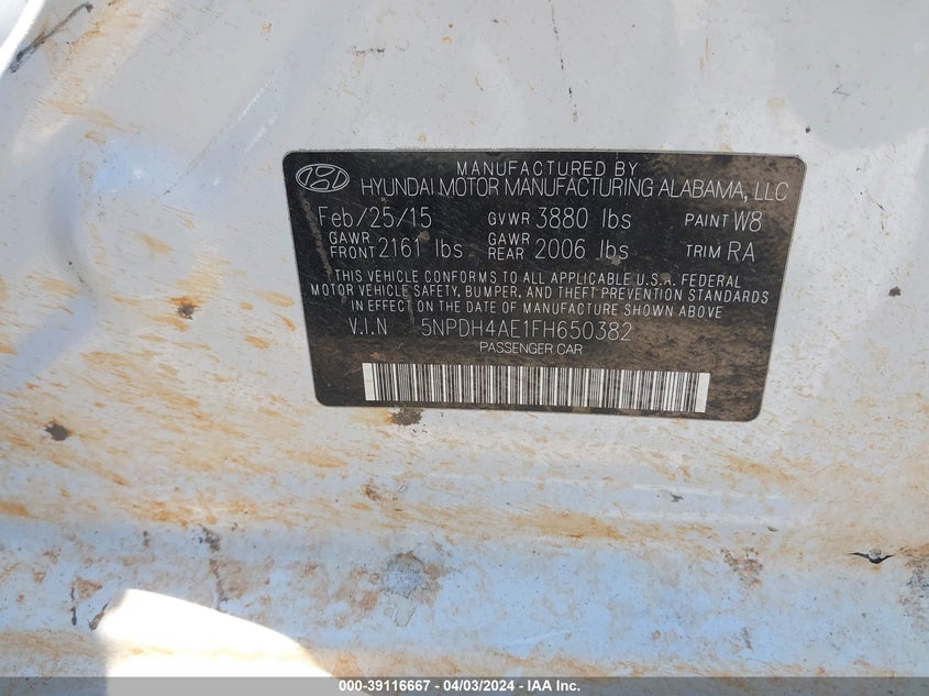 5NPDH4AE1FH650382 2015 HYUNDAI ELANTRA photo no. 9