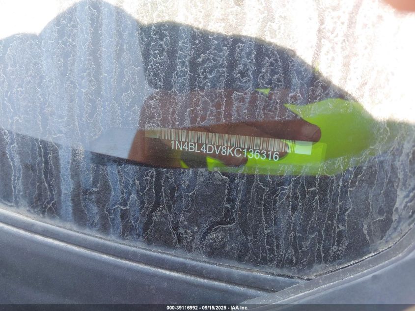 2019 Nissan Altima 2.5 Sv VIN: 1N4BL4DV8KC136316 Lot: 39116992