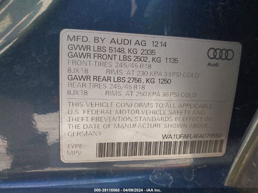 WA1UFAFL4FA079550 | 2015 AUDI ALLROAD