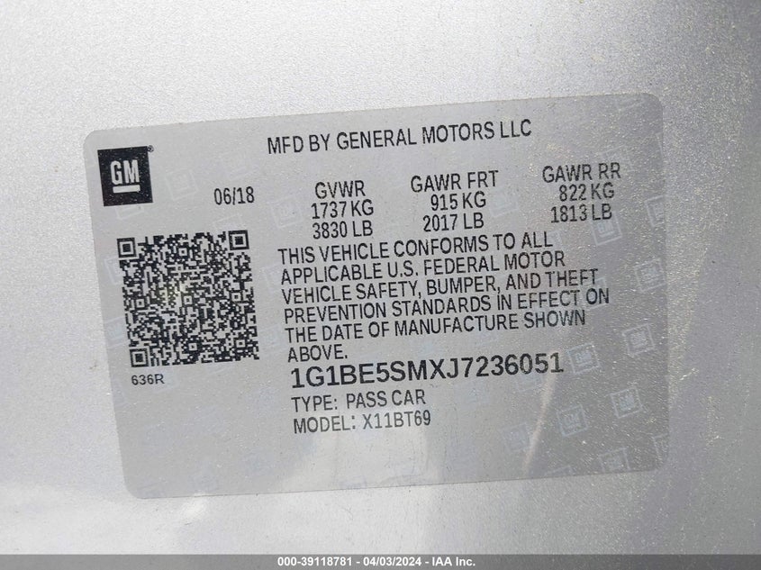 2018 CHEVROLET CRUZE LT - 1G1BE5SMXJ7236051