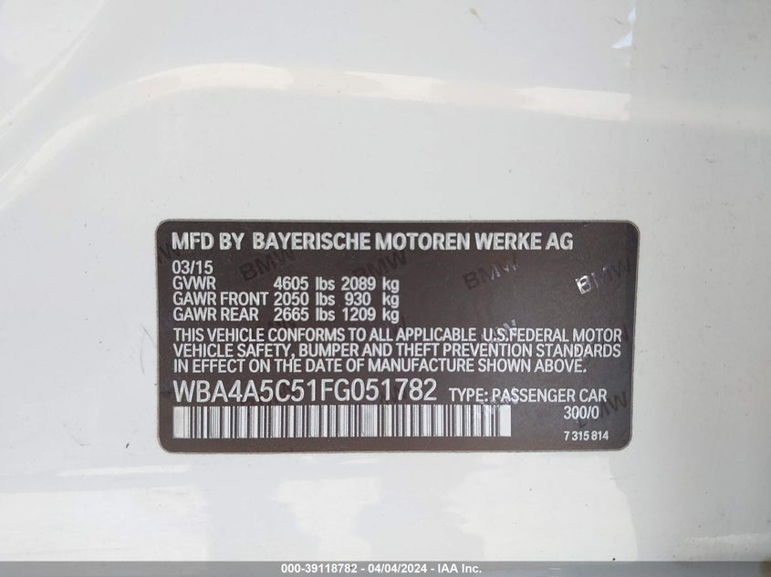 2015 BMW 428 GRAN COUPE - WBA4A5C51FG051782