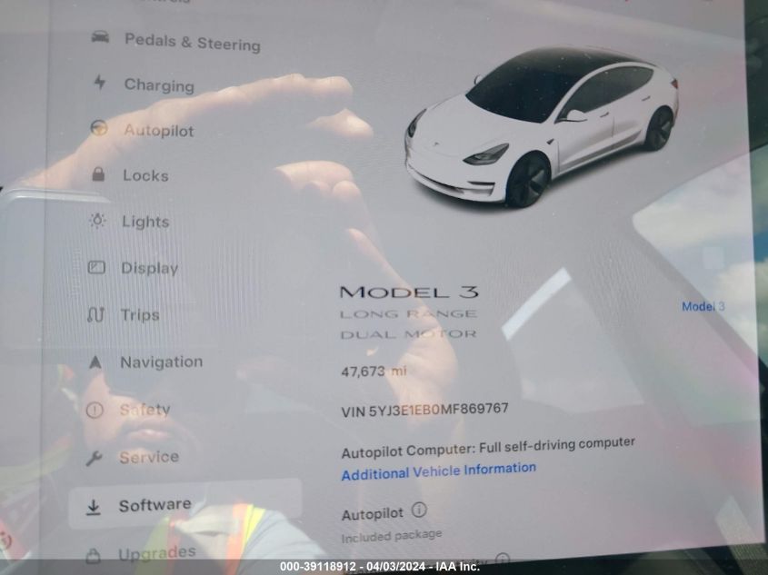 2021 Tesla Model 3 Long Range Dual Motor All-Wheel Drive VIN: 5YJ3E1EB0MF869767 Lot: 39118912
