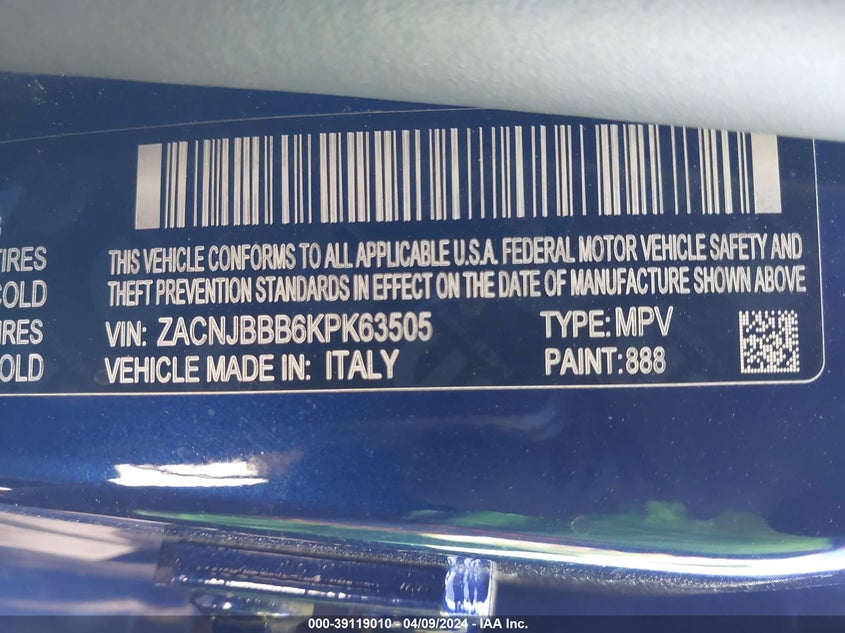 VIN ZACNJBBB6KPK63505 2019 JEEP RENEGADE LATITUDE 4X4