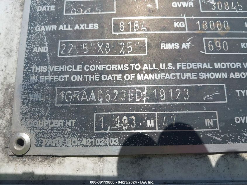 2006 Great Dane Trailers VIN: 1GRAA06236D419123 Lot: 39119800