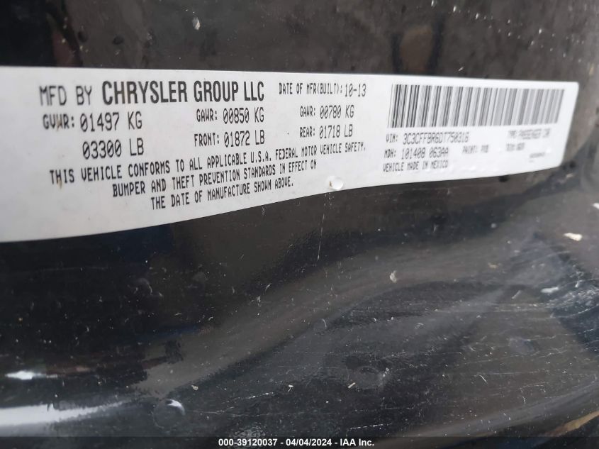 2013 Fiat 500 Sport VIN: 3C3CFFBR6DT750316 Lot: 39120037