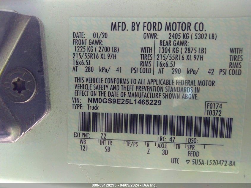 2020 FORD TRANSIT CONNECT XL - NM0GS9E25L1465229