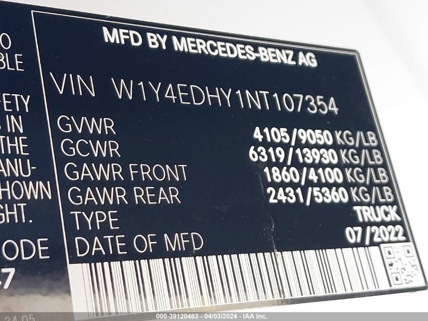 2022 MERCEDES-BENZ SPRINTER 2500 - W1Y4EDHY1NT107354