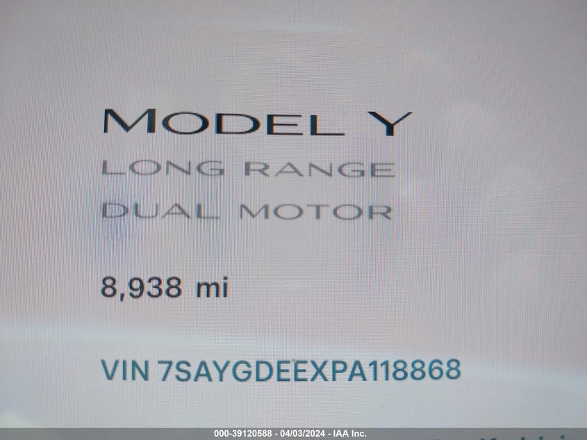 VIN 7SAYGDEEXPA118868 2023 TESLA MODEL Y AWD/LONG RANGE DUAL MOTOR ALL-WHEEL DRIVE