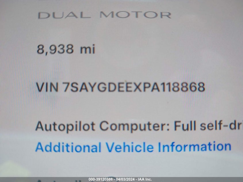 VIN 7SAYGDEEXPA118868 2023 TESLA MODEL Y AWD/LONG RANGE DUAL MOTOR ALL-WHEEL DRIVE