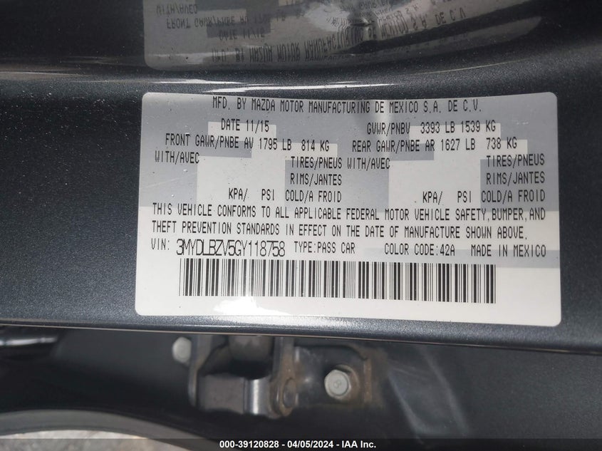2016 TOYOTA SCION IA 3MYDLBZV5GY118758