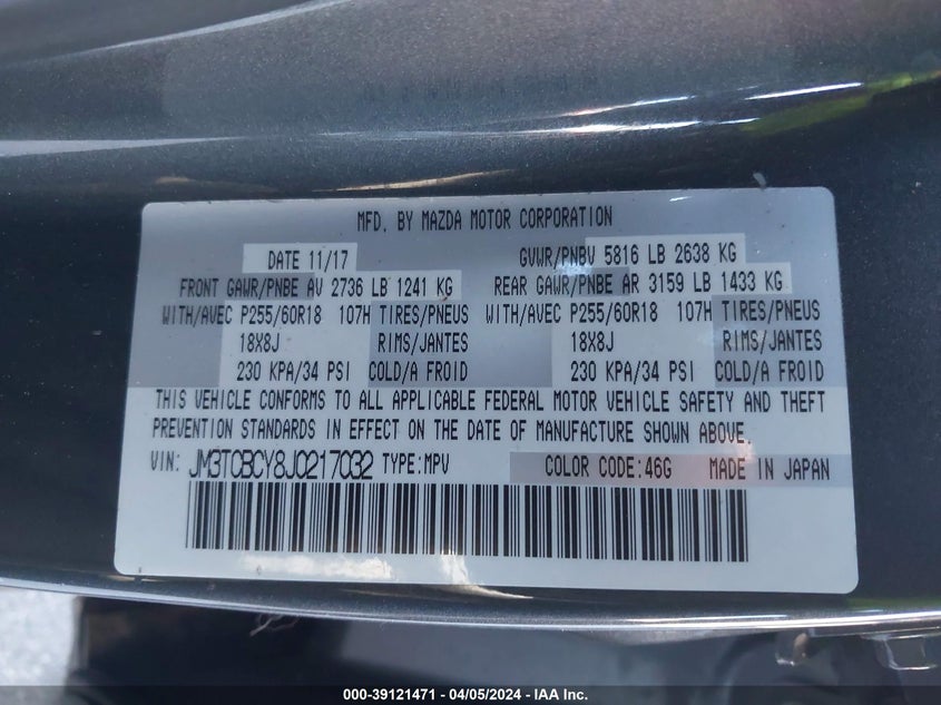 2018 MAZDA CX-9 TOURING - JM3TCBCY8J0217032