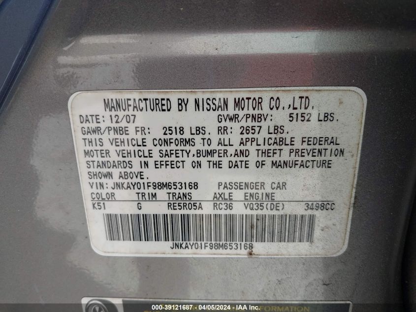 JNKAY01F98M653168 2008 Infiniti M35X