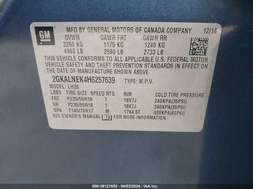 2017 GMC TERRAIN SLE - 2GKALNEK4H6257639