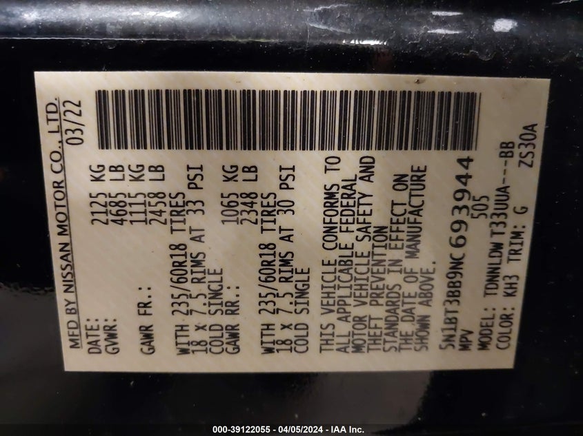 2022 NISSAN ROGUE SV - 5N1BT3BB9NC693944