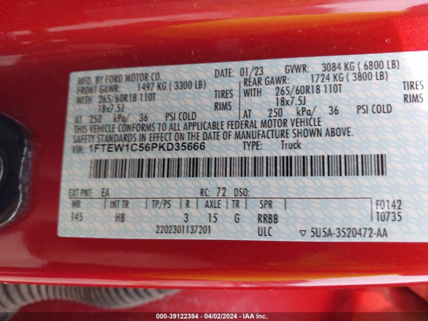 1FTEW1C56PKD35666 | 2023 FORD F-150