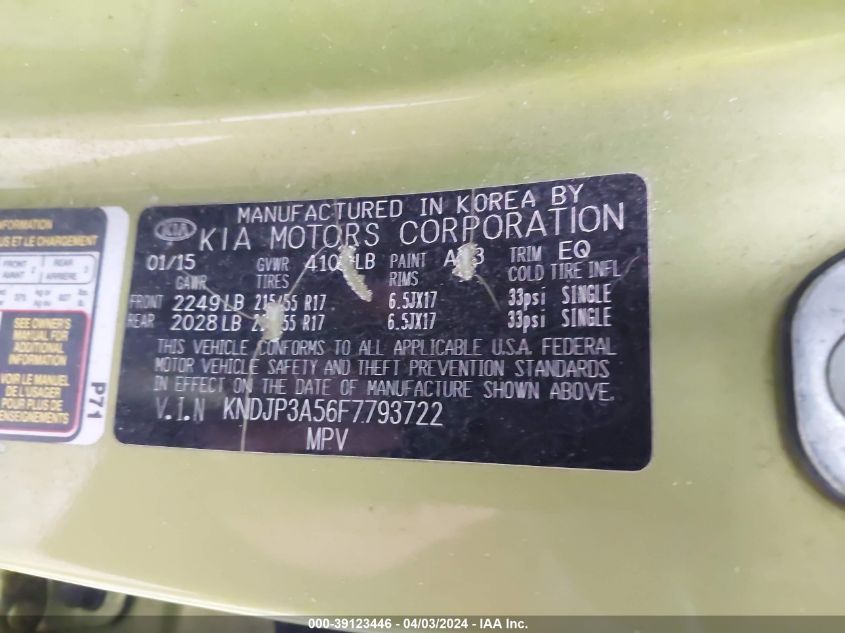 KNDJP3A56F7793722 | 2015 KIA SOUL