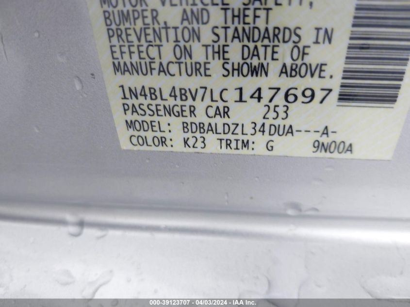 1N4BL4BV7LC147697 | 2020 NISSAN ALTIMA