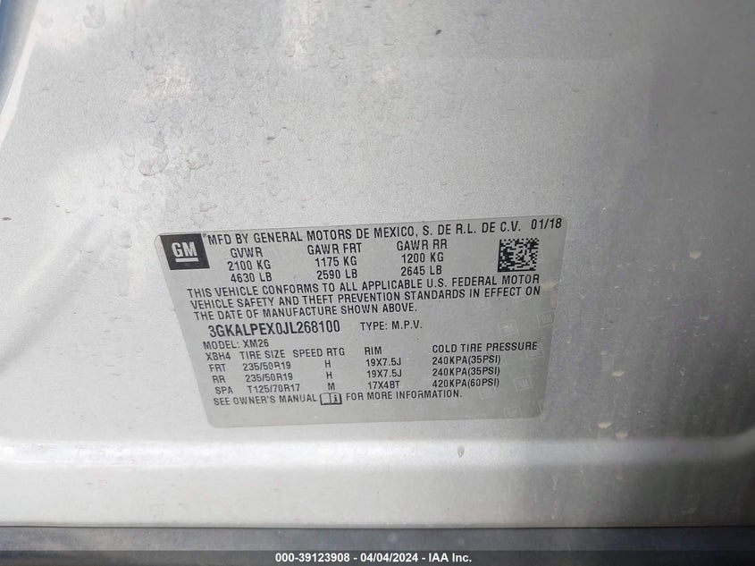 VIN 3GKALPEX0JL268100 2018 GMC TERRAIN SLT