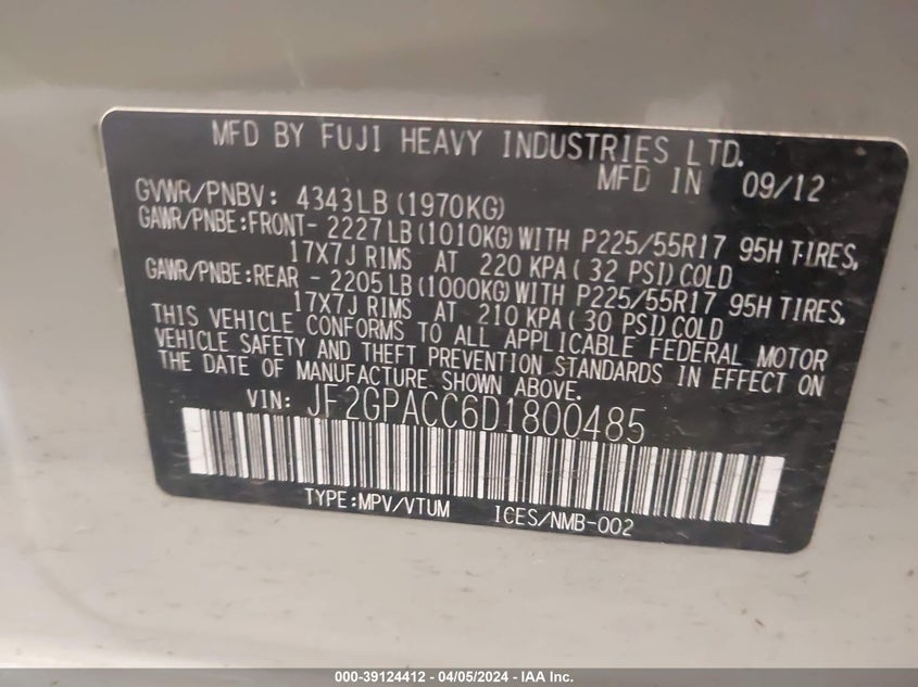 2013 SUBARU XV CROSSTREK 2.0 PREMIUM - JF2GPACC6D1800485