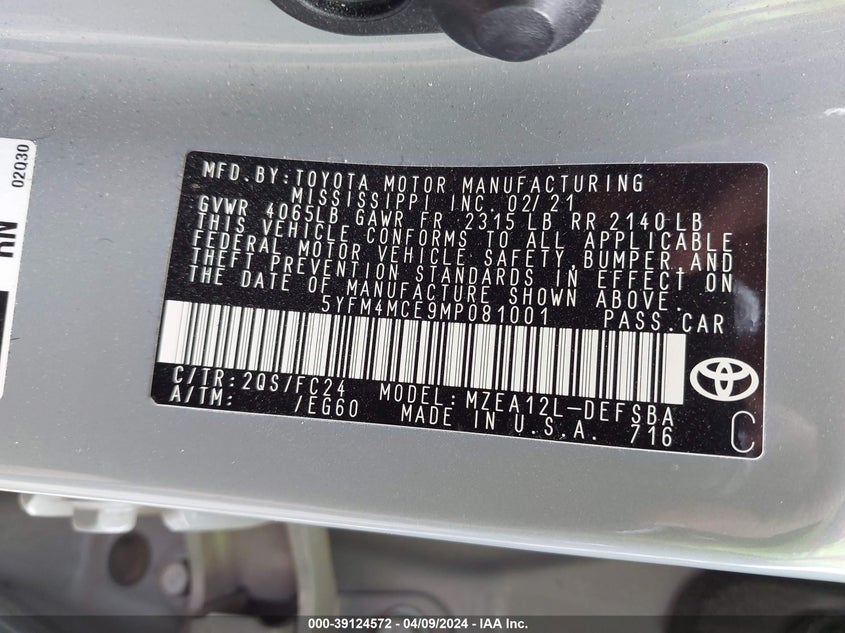 2021 TOYOTA COROLLA SE APEX EDITION - 5YFM4MCE9MP081001