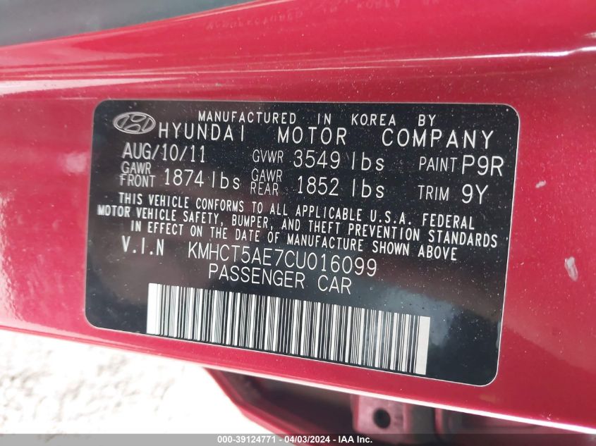 KMHCT5AE7CU016099 | 2012 HYUNDAI ACCENT