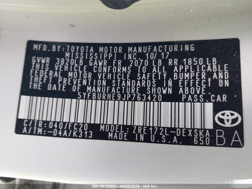 2018 TOYOTA COROLLA SE - 5YFBURHE9JP763420