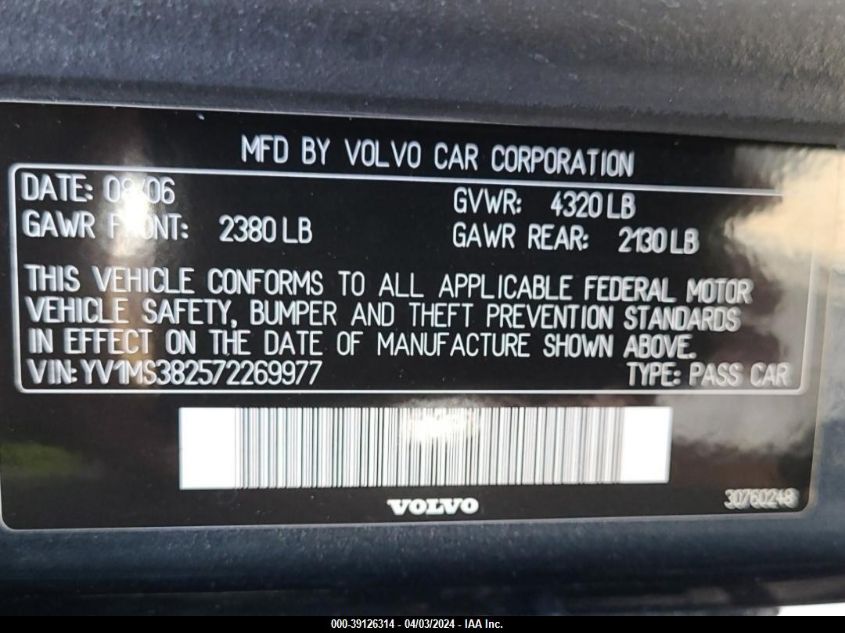 YV1MS382572269977 | 2007 VOLVO S40