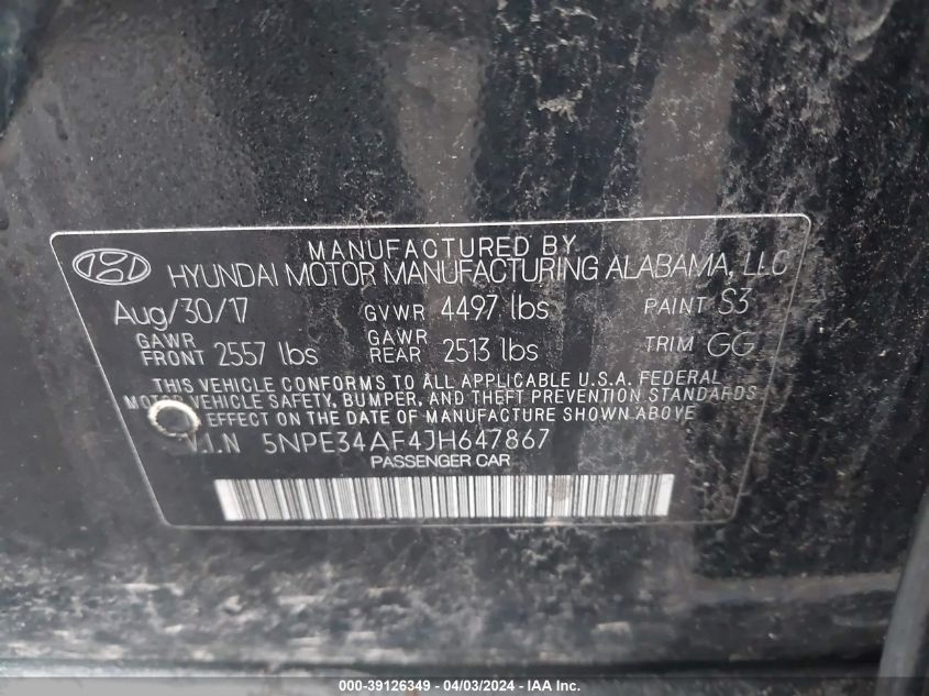 5NPE34AF4JH647867 | 2018 HYUNDAI SONATA