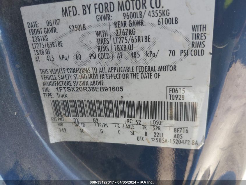 1FTSX20R38EB91605 2008 Ford F250 Super Duty