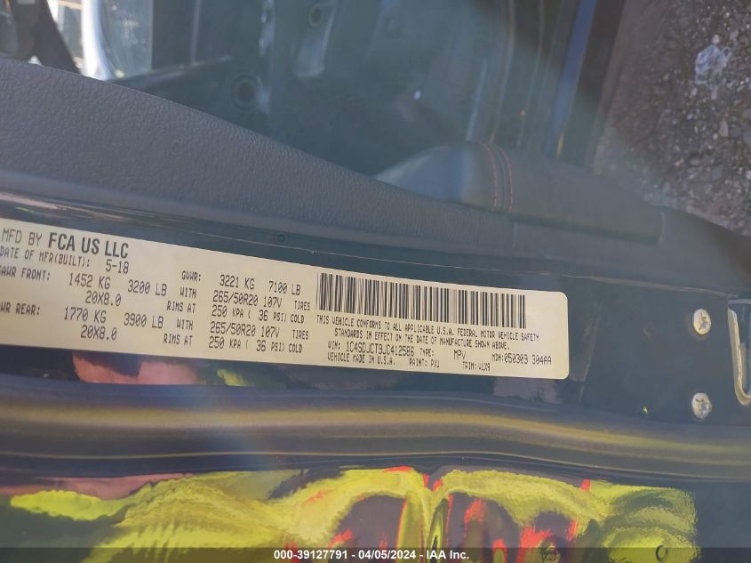 2018 Dodge Durango R/T Awd VIN: 1C4SDJCT9JC412586 Lot: 39127791