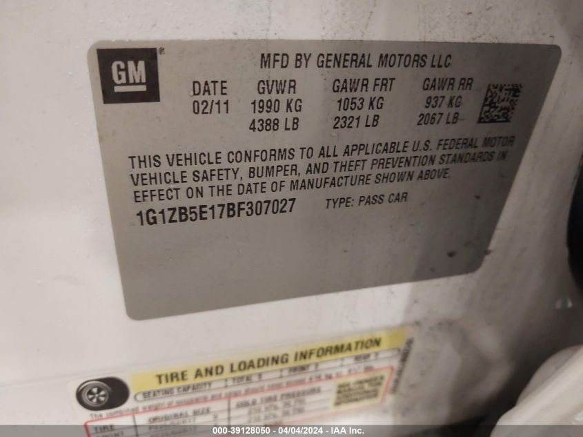 1G1ZB5E17BF307027 | 2011 CHEVROLET MALIBU