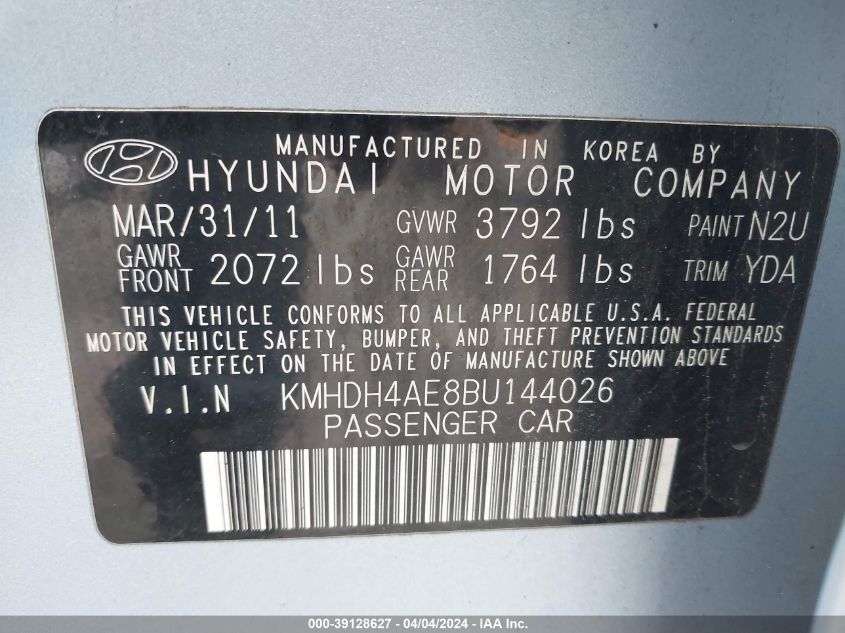 KMHDH4AE8BU144026 | 2011 HYUNDAI ELANTRA