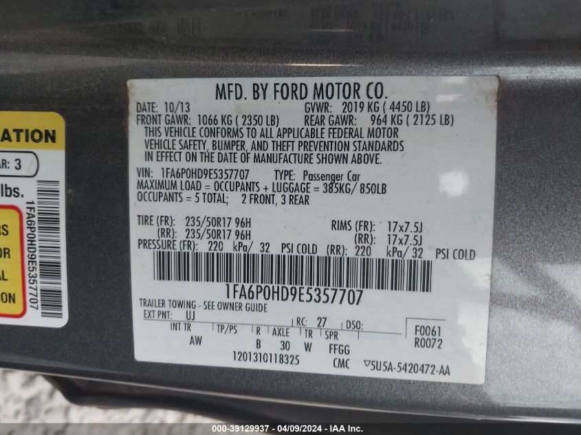 2014 FORD FUSION SE - 1FA6P0HD9E5357707