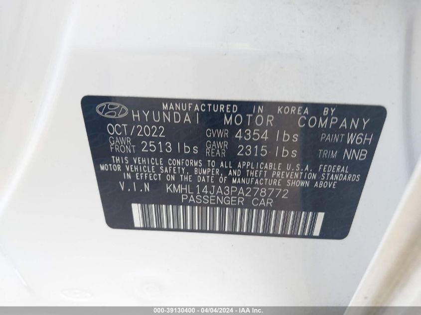 KMHL14JA3PA278772 | 2023 HYUNDAI SONATA