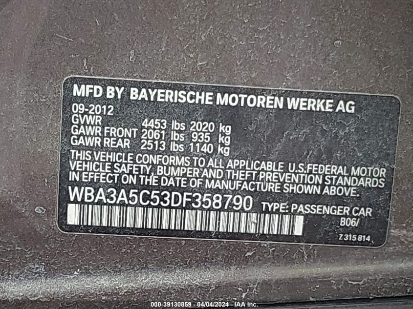 WBA3A5C53DF358790 | 2013 BMW 328I