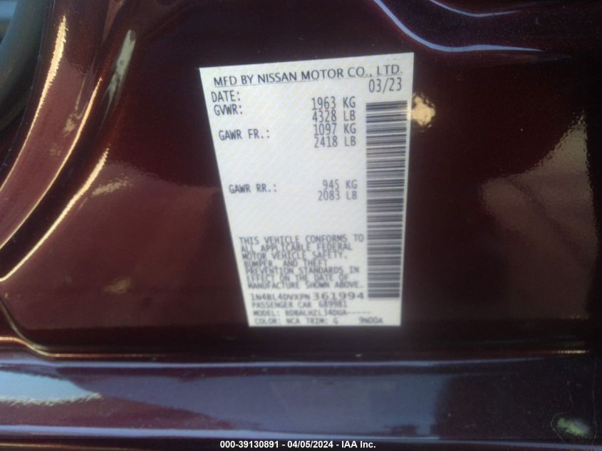 1N4BL4DVXPN361994 | 2023 NISSAN ALTIMA