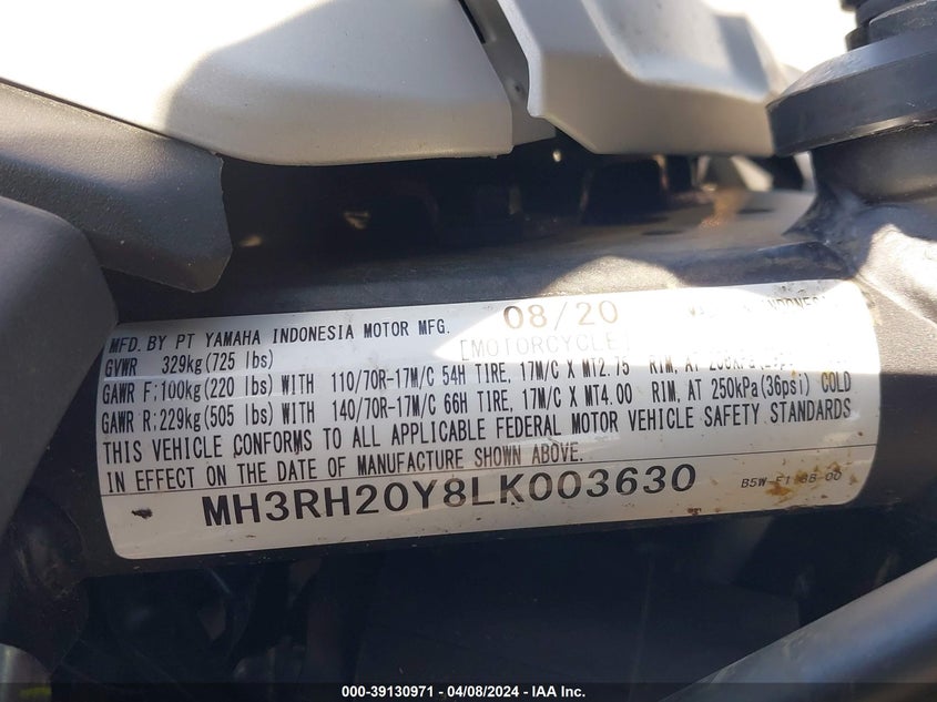 2020 YAMAHA MT-03 - MH3RH20Y8LK003630