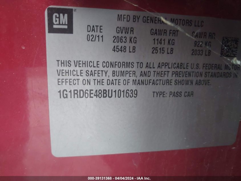 1G1RD6E48BU101639 | 2011 CHEVROLET VOLT