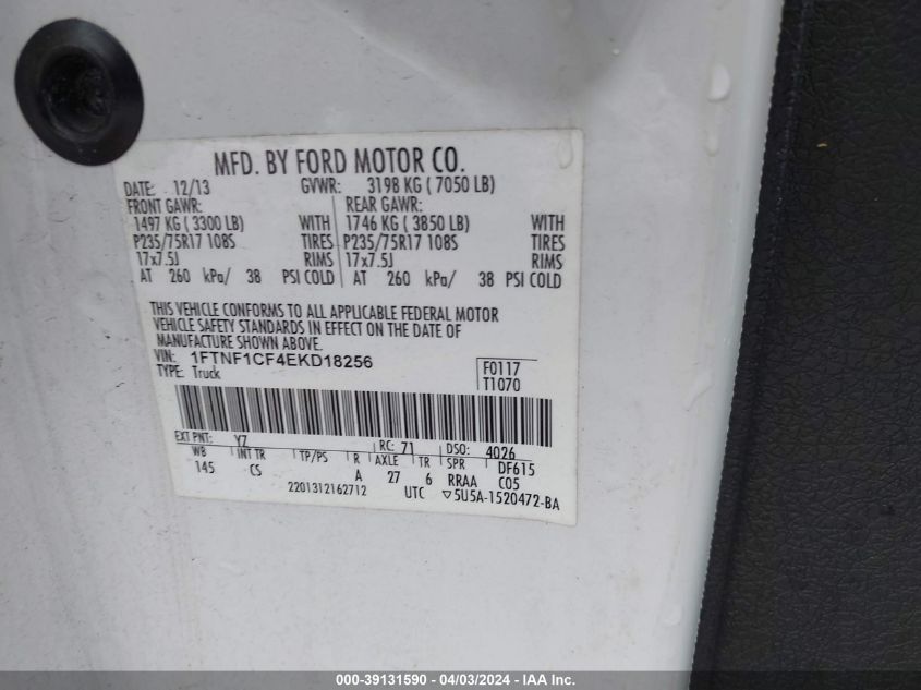 1FTNF1CF4EKD18256 | 2014 FORD F-150