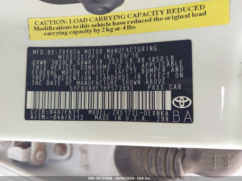 2017 TOYOTA COROLLA LE - 5YFBURHE1HP573993