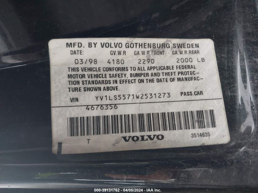 YV1LS5571W2531273 | 1998 VOLVO S70