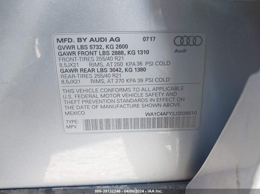 VIN WA1C4AFY2J2026510 2018 AUDI SQ5 3.0T PREMIUM PLUS