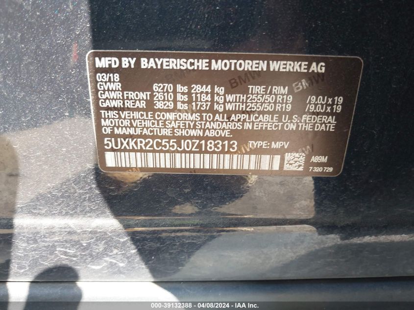 VIN 5UXKR2C55J0Z18313 2018 BMW X5, Sdrive35I no.9